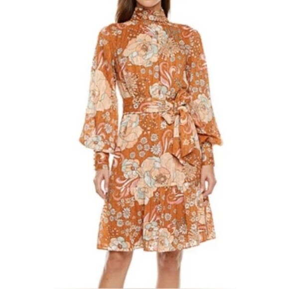 Ryegrass Long Sleeve Floral Modest Dress Womens Large Embroidered Shimmer - Picture 2 of 12